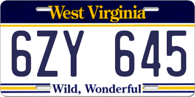 WV license plate 6ZY645