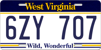 WV license plate 6ZY707
