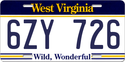 WV license plate 6ZY726