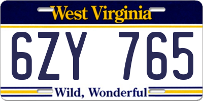 WV license plate 6ZY765