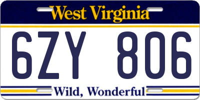WV license plate 6ZY806