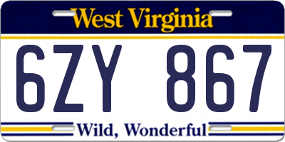 WV license plate 6ZY867