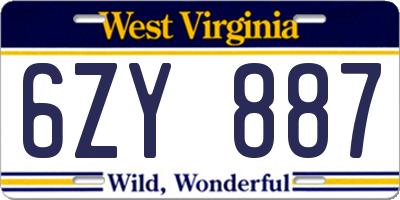 WV license plate 6ZY887