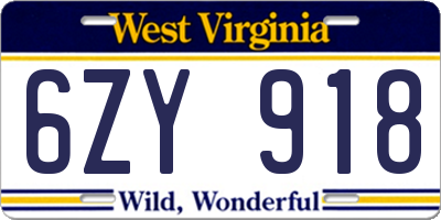 WV license plate 6ZY918