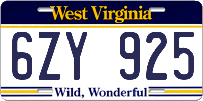 WV license plate 6ZY925