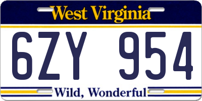 WV license plate 6ZY954