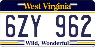 WV license plate 6ZY962