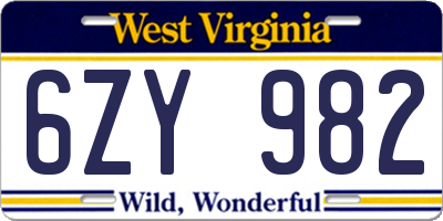 WV license plate 6ZY982