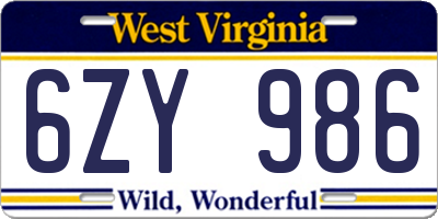 WV license plate 6ZY986