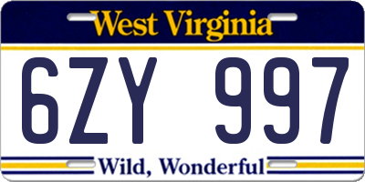 WV license plate 6ZY997