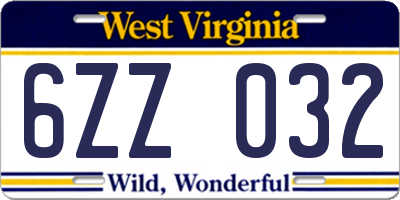 WV license plate 6ZZ032