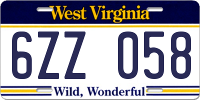 WV license plate 6ZZ058