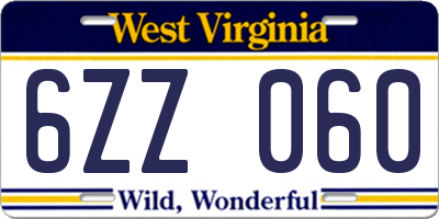 WV license plate 6ZZ060