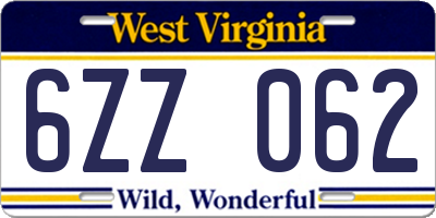 WV license plate 6ZZ062
