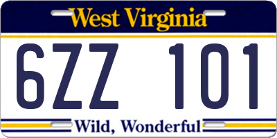 WV license plate 6ZZ101