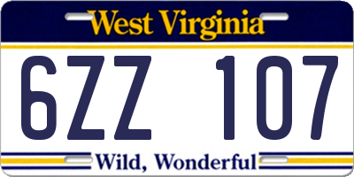 WV license plate 6ZZ107