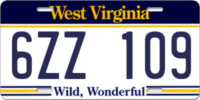 WV license plate 6ZZ109
