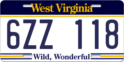 WV license plate 6ZZ118