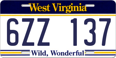 WV license plate 6ZZ137