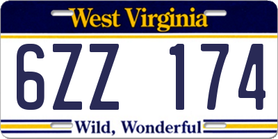 WV license plate 6ZZ174