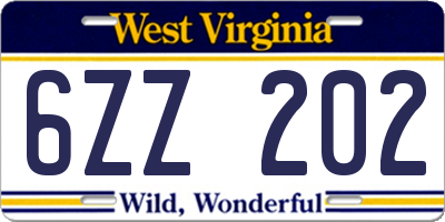 WV license plate 6ZZ202