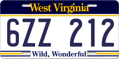 WV license plate 6ZZ212
