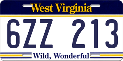 WV license plate 6ZZ213