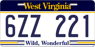 WV license plate 6ZZ221
