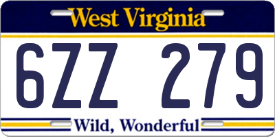 WV license plate 6ZZ279
