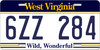 WV license plate 6ZZ284