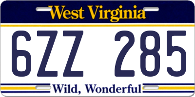 WV license plate 6ZZ285