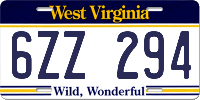 WV license plate 6ZZ294