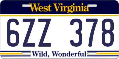 WV license plate 6ZZ378