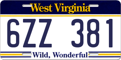 WV license plate 6ZZ381