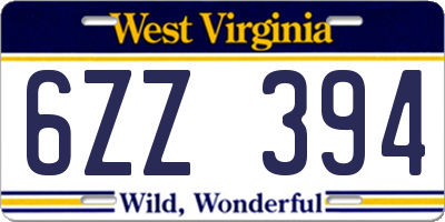 WV license plate 6ZZ394