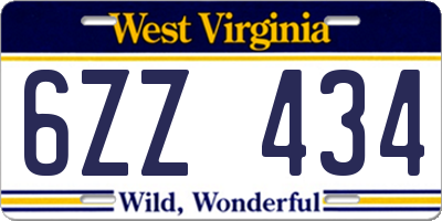WV license plate 6ZZ434