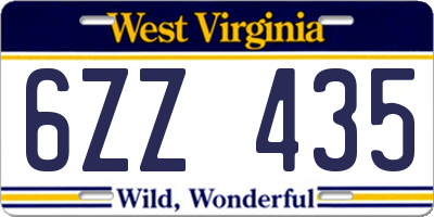 WV license plate 6ZZ435