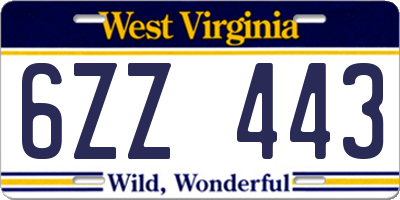 WV license plate 6ZZ443