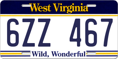 WV license plate 6ZZ467
