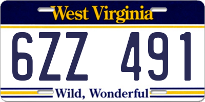 WV license plate 6ZZ491