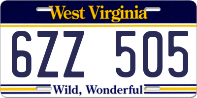 WV license plate 6ZZ505