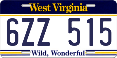 WV license plate 6ZZ515