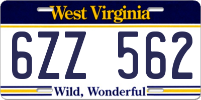 WV license plate 6ZZ562