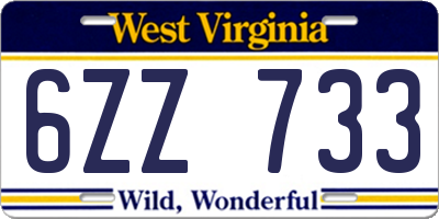 WV license plate 6ZZ733