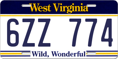 WV license plate 6ZZ774