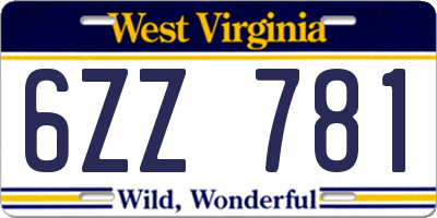 WV license plate 6ZZ781