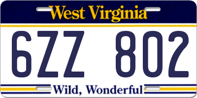 WV license plate 6ZZ802