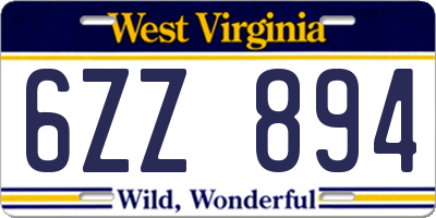 WV license plate 6ZZ894