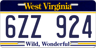 WV license plate 6ZZ924