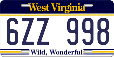 WV license plate 6ZZ998